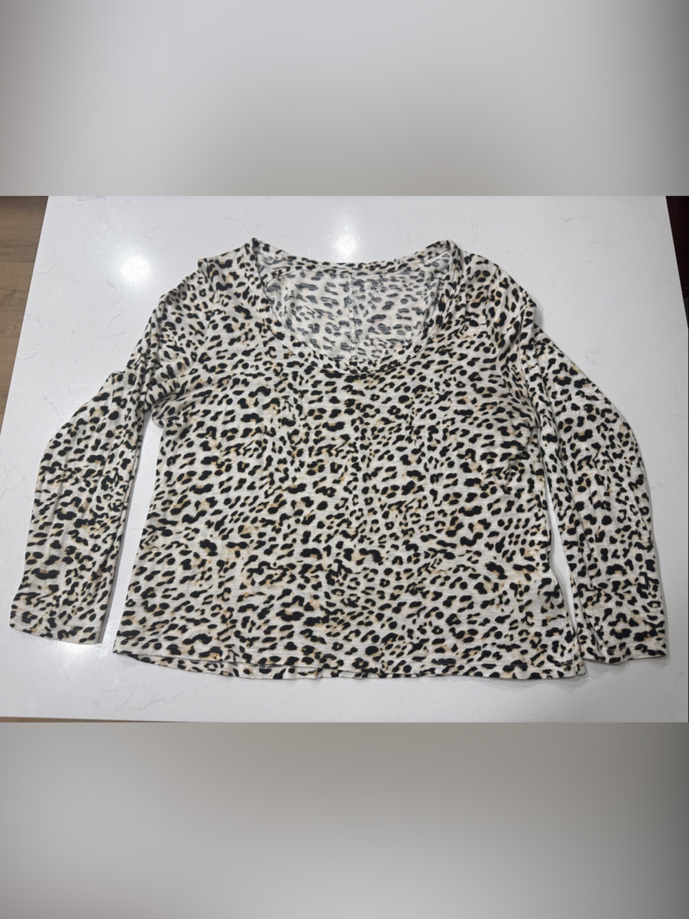 Banana Republic Women's Long Sleeve Leopard Print Tee - Cream, Black, Brown